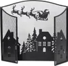 A black metal fireplace screen with a Christmas-themed silhouette design. Produktbild-Vorschau