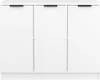 A white sideboard with three doors and dark handles is shown against a white background. Náhľad obrázku produktu