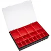 An open storage box with multiple compartments and a transparent lid. Produktbild-Vorschau