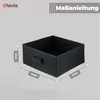 A black fabric storage box with dimensions indicated by measurement lines and labels. Náhľad obrázku produktu