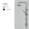 A black shower system mounted on a light gray wall, with color options listed on the left. Produktbild-Vorschau