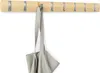 A wooden coat rack with multiple hooks is mounted on a white wall. A grey tote bag is hanging from one of the hooks. Produktbild-Vorschau
