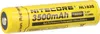 A yellow Nitecore 18650 rechargeable lithium battery with black text and markings. Voir les images du produit