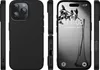 Multiple views of a black silicone phone case, including the front with a phone screen displaying a floral image and time. Produktbild-Vorschau