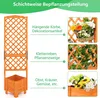 A diagram illustrating different ways to use a wooden planter with a trellis, showing hanging baskets, climbing plants, and various plants in the planter. Podgląd zdjęcia produktu