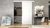 A modern interior scene featuring a white sliding door, a desk with a laptop, and decorative items. Produktbild-Vorschau