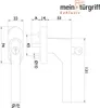 A technical drawing with dimensions of a window handle. Produktbild-Vorschau