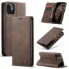 A collage of images showing a brown leather flip case for an iPhone. Produktbild-Vorschau