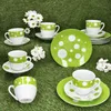 18ks kávový servis Pula zelená tečky porcelán 6 osob šálky Náhled obrázku produktu 2