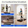 Collage showing a woman jogging on a treadmill, a woman walking on a treadmill under a desk, and text describing different modes and speeds. Anteprima dell’immagine prodotto