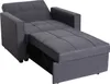 A dark gray sofa bed is shown in a partially extended state, with the footrest pulled out. Produktbild-Vorschau