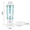 A portable blender with dimensions shown, next to its lid. Produktbild-Vorschau