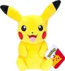 A plush toy of the Pokémon character Pikachu is shown against a white background. A tag with the Pokémon logo and an image of Pikachu is attached to the toy. Voir les images du produit