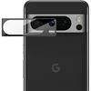 A close-up of the rear camera module of a black Google Pixel 8 Pro smartphone, with a clear tempered glass screen protector placed over the camera lenses. Produktbild-Vorschau