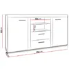 A line drawing diagram of a dresser with dimensions indicated. Anteprima dell’immagine prodotto