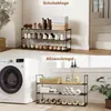 A collage showing a shoe rack in a hallway and a multi-purpose rack in a laundry room next to a washing machine. Produktbild-Vorschau