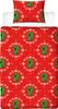 A Minecraft-themed duvet cover and pillowcase set with a red background and pixelated Creeper characters. Produktbild-Vorschau