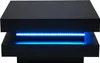 A black square coffee table with blue LED lighting underneath. Voir les images du produit
