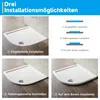 A collage showing three different installation methods for a white shower tray, with diagrams illustrating each method. Anteprima dell’immagine prodotto