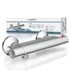 A SCHÜTTE VICO thermostatic shower mixer in chrome, shown in front of its packaging. Produktbild-Vorschau