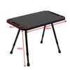 A black folding table with dimensions indicated by red lines and text. Produktbild-Vorschau