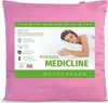 A pink pillow with a marketing label showing a woman sleeping on a pillow. Voir les images du produit