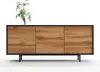 A modern sideboard with a wood grain finish and black metal legs, placed on a white background. Anteprima dell’immagine prodotto