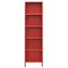 A tall, narrow, red bookshelf with five shelves against a white background. Náhľad obrázku produktu