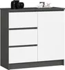 A modern dresser with three drawers and a cabinet door, shown against a white background. Podgląd zdjęcia produktu