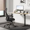 A modern office setup with a standing desk, ergonomic chair, and computer. Podgląd zdjęcia produktu