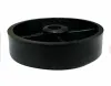 A black plastic furniture foot is shown from a slightly elevated side angle against a white background. Produktbild-Vorschau