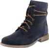 A single blue suede boot with brown laces is shown against a white background. Podgląd zdjęcia produktu