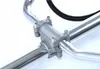 Close-up of a metal handle assembly with bolts and a black corrugated tube. Produktbild-Vorschau