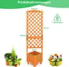 A diagram showing the dimensions of a wooden planter with a trellis, along with decorative plants and flowers. Podgląd zdjęcia produktu