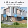 Diagram showing a POE security camera system installed on a modern house. Produktbild-Vorschau