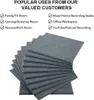 A stack of dark gray acoustic panels with a list of popular uses for the product. Produktbild-Vorschau