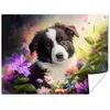 MuchoWow® Poster Welpe - Sonne - Blumen - Natur - Border Produktbild-Vorschau 1