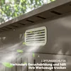 Close-up of a ventilation grille on the side of a storage shed, with leaves blowing in the wind. Produktbild-Vorschau