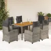 vidaXL 7-tlg. Garten-Essgruppe mit Kissen Grau Poly Rattan Produktbild-Vorschau 2