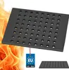 A black cast iron grate with many holes, set against a background of orange flames. A small blue tag with 'MADE IN EU' and 'kotarbau' is attached to the grate with a red string. A smaller, separate image of the grate is shown in the bottom right corner. Podgląd zdjęcia produktu