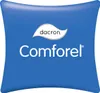 A blue pillow-like shape with brand logos and text. Produktbild-Vorschau