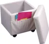A white storage ottoman with a pocket on the side, partially open with the lid off. Podgląd zdjęcia produktu