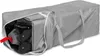 A gray travel bag with a partially unzipped opening, revealing a folded baby crib or playpen inside. The crib appears to be black and gray with a red pull tab visible. Anteprima dell’immagine prodotto