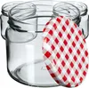 Several clear glass jars are arranged in a group, with one red and white checkered lid prominently placed in the foreground. Anteprima dell’immagine prodotto