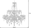 A black acrylic chandelier with crystal accents, shown against a white background with dimensions indicated. Náhled obrázku produktu