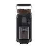 A black coffee grinder with coffee beans in the top hopper and ground coffee in the bottom container, set against a white background. Produktbild-Vorschau