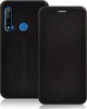 A black flip case for a smartphone, shown from the back and front. Produktbild-Vorschau
