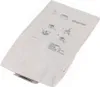 A white paper vacuum cleaner bag with printed instructions and text. Produktbild-Vorschau