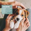 Hands holding a puppy, with text overlays providing application instructions. Produktbild-Vorschau