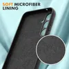 Close-up view of the inside of a black phone case, highlighting its soft microfiber lining. Produktbild-Vorschau